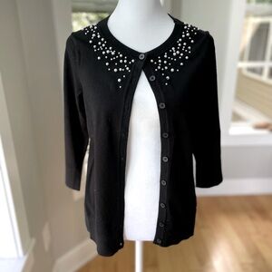 Roz & Ali Black Pearl Collar Cardigan Sweater RBG Size XS